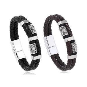 Bracelets Viking en cuir tressé noir et marron pour homme avec fermoir magnétique