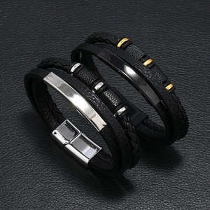 Men Multilayer Braided Leather Bracelet Stainless Steel Alloy Magnetic Clasp Minimalist Fashion Jewelry Wristband Hand Ornament