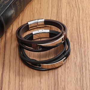 Bracelet multicouche en cuir tressé pour hommes avec fermoir magnétique rétro