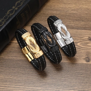 Men's Braided PU Leather Bracelet With Stainless Steel Magnetic Clasp Minimalist Fashion Twisted Knot Jewelry Wristband Gold Black Silver