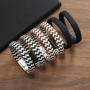 Men's Braided Leather Bracelet Zinc Alloy Magnetic Clasp Casual Minimalist Wristband Fashion Jewelry For Women Couples