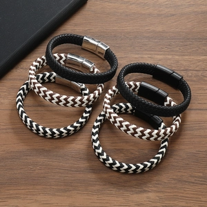 Set of woven leather bracelets for men and women with metal magnetic clasps