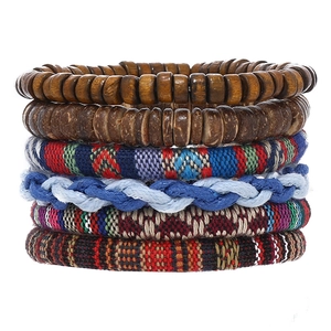 Bohemian Vintage Handmade Woven Bracelet Multi Layer Ethnic Style Bracelet With Wood Beads Coconut Shell For Women Jewelry