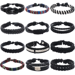 Men Vintage Woven Leather Bracelet Multilayer Bohemian Punk Style Handmade Cowhide Cord Adjustable Fashion Jewelry Wrap Bracelet