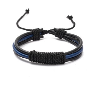 Bracciale multistrato in pelle a bussola da uomo con cordini intrecciati regolabili