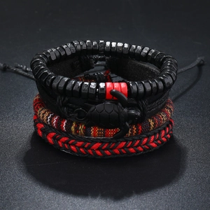 Set de bracelets bohèmes en cuir pour hommes avec pendentif tortue et perles ethniques