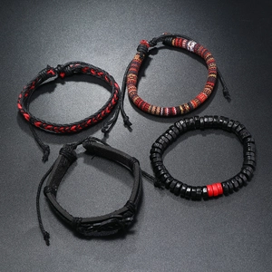 Set de bracelets en cuir bohème fait main pour homme avec motifs colorés et tortue