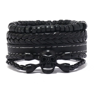 Herren Punk Lederarmband Handgemachte Geflochtene Totenkopf Mehrlagige Manschette Armreif Gothic Rock Vintage Schmuck Zubehör
