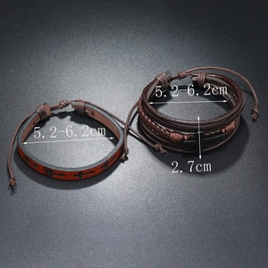 Detail of adjustable men's cross leather bracelet set showing size 5.2-6.2cm
