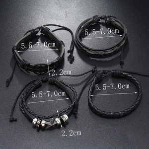 Lot de bracelets rétro en cuir pour hommes avec breloques étoile et ancre en noir tressé