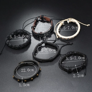 Detail showing dimensions of vintage woven leather bracelets with anchor and heart charms