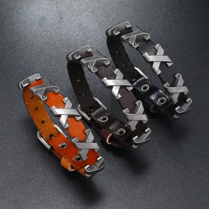 Herren Retro Punk Lederarmband Verstellbares Legierung Kreuz Nieten Armreif Handgefertigt Rock Hip Hop Biker Schmuck Cooles Handzubehör