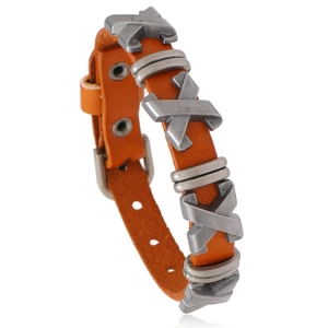 Bracelet punk vintage en cuir pour hommes avec croix en métal et boucle réglable