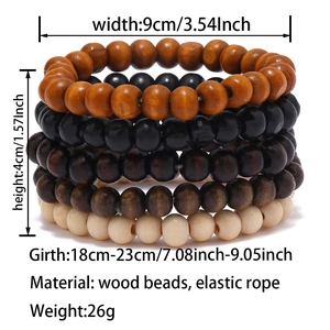 Detailed view of 8mm wooden bead bracelets set showing size and elastic rope material