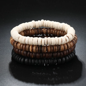 Retro Bohemian Stacked Beaded Bracelet Set Handmade Natural Coconut Shell Disc Beads Multicolor Elastic Jewelry For Men Women