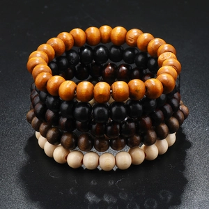 Vintage Handmade Wood Beaded Bracelets For Men Women Retro Elastic Round Bead Stretch Bangle Ethnic Jewelry Gift Accessories