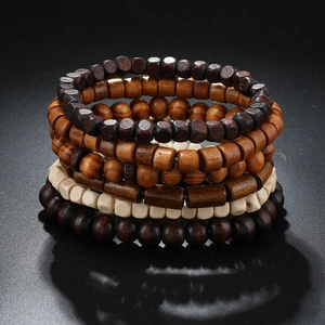 Retro Ethno Holzperlen Armbänder Handgefertigt Elastisch Gelasertes Perlenarmband Mehrfarbig Herren Damen Schmuck Zubehör
