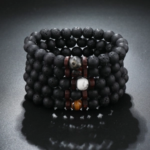 Men Vintage Lava Stone Handmade Bracelets Natural Tiger Eye Turquoise Wood Beaded Elastic Hand Chain Jewelry Daily Fashion