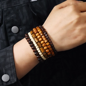 5er-Set Herren Vintage Holzperlen Armbänder in verschiedenen Farben und ethnischem Design