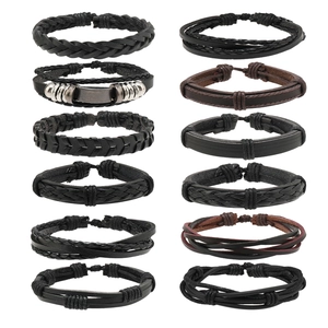 Vintage Punk Multilayer Braided Cowhide Leather Bracelets For Men Adjustable Handmade Zinc Alloy Wrap Jewelry Collection Black