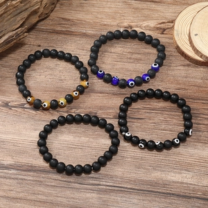 Men's multilayer beaded bracelet set with volcanic stone and Turkish evil eye beads