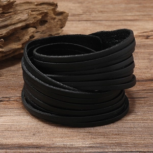 Men Leather Bracelet Multi Strand Wrap Hand Chain With Alloy Button Retro Simple Dark Style Unisex