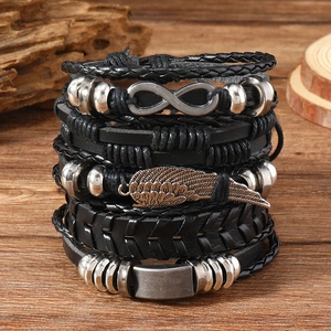 Ensemble Bracelets Tressés en Cuir Vintage Ailes d'Ange pour Hommes Bracelets Enroulés en Cuir Multicouche Infini Bijoux Bohème