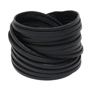 Men's minimalist black multi-layer leather bracelet with matte finish on white background