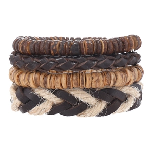 Retro multi-layer set with coconut shell beads and leather braided bracelets for men