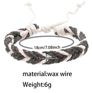 Three-color woven wax wire bracelet showing 18cm circumference and 1.5cm width dimensions