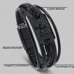 Close-up of leather eagle bracelet showing 21.5cm length and magnetic clasp detail