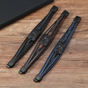 Men's multi-layer braided leather bracelets with embossed eagle alloy charm and magnetic clasp