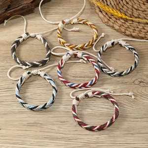 Braided cotton rope bracelets for couples in multiple colors with adjustable cord