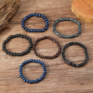Multilayer wood bead bracelet set for men with natural textures in diverse colors