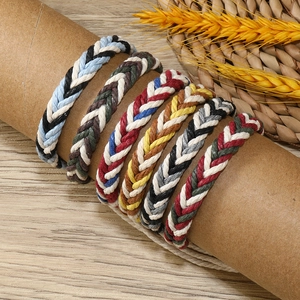 Handwoven multicolored cotton cord braided bracelets set in bohemian style for couples