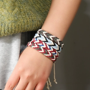 Three colorful braided cotton rope bracelets with adjustable knots for men and women