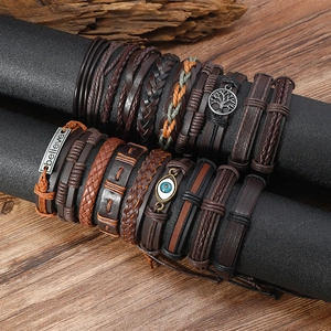 Bracelets en Cuir Tressé Homme Vintage Arbre de Vie Mauvais Œil Pendentif Believe Rétro Bohème Multicouche Bijoux Collection