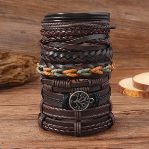 Set de bracelets multicouches en cuir pour homme avec pendentif arbre de vie