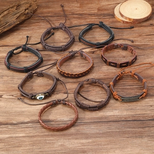 Set de 9 bracelets en cuir tressé vintage avec arbre de vie et breloque œil de protection