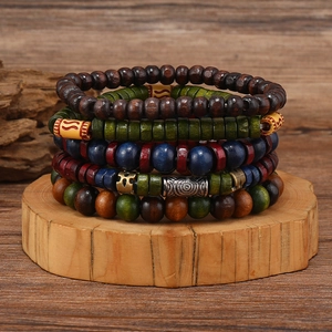 Men Vintage Ethnic Wood Bead Multilayer Bracelet Handmade Bohemian Tribal Style Bracelet Jewelry For Men Women Gift