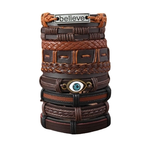 Set de bracelets vintage en cuir multicouche avec arbre de vie et œil maléfique