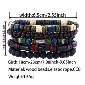 Detailed technical diagram showing dimensions of multi-layer wood bead bracelets