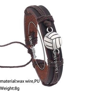 Detail showing braided leather volleyball bracelet with 18cm length and silver charm