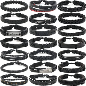 Bracciale Pelle Uomo Vintage Collezione Lega Piuma Chitarra Ali Ciondolo Intrecciato Impilabile Punk Gioielli