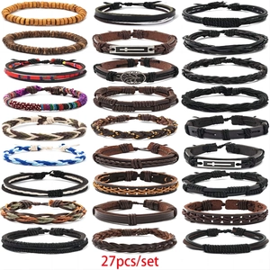Vintage Leather Woven Cross Bracelets For Men Women Multi Layer Braided Wraps Handmade Bohemian Punk Jewelry Gift