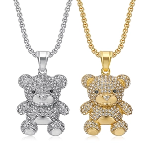 Hip Hop Titanstahl Vergoldet Bär Anhänger Halskette Für Herren Damen Strass Iced Out Tier Anhänger Box Kette Schmuck