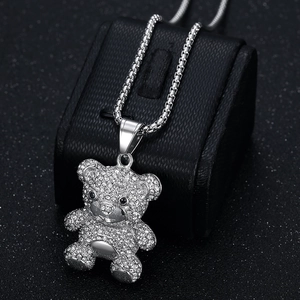 Hip-Hop Teddybär Anhänger Halskette in Silber mit Kristallen und Box-Kette für Herren