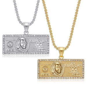 Hiphop Iced Out Dollar Bill Anhänger Halskette 316L Edelstahl Zirkonia Geld Charm Für Männer Frauen Hiphop Schmuck