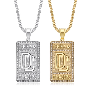 Collier Pendentif Carré DC Dream Chasers en Acier Inoxydable Hip Hop Iced Out pour Hommes Femmes Bijoux de Rue