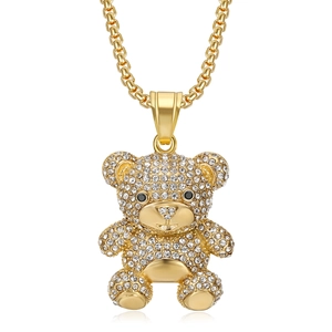 Hip Hop Teddybär Anhänger Halskette goldplattiert mit funkelnden Kristall Steinen besetzt